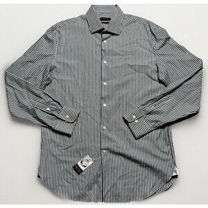 John Varvatos USA Long Sleeve Dress Shirt Grey Blue Stripe Mens Size 15.5 Medium